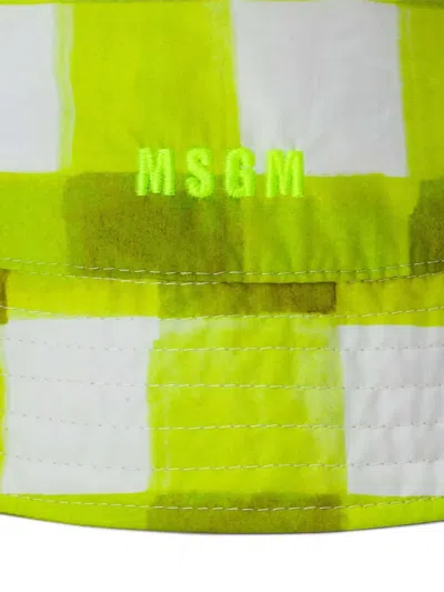 Msgm Checked-pattern Logo-embroidered Bucket Hat In Green