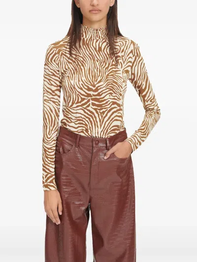 Samsoe & Samsoe Elsi Zebra-print Turtleneck T-shirt In Brown