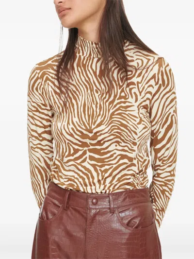 Samsoe & Samsoe Elsi Zebra-print Turtleneck T-shirt In Brown