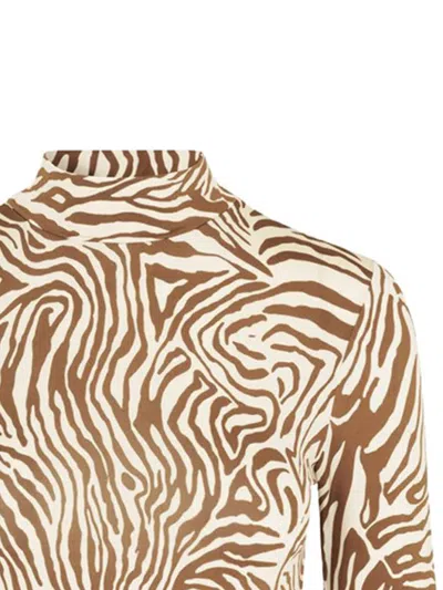 Samsoe & Samsoe Elsi Zebra-print Turtleneck T-shirt In Brown