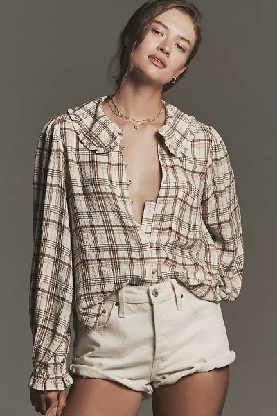 Pilcro The Keira Collared Button-front Blouse By : Long-sleeve Plaid Edition In Neutral
