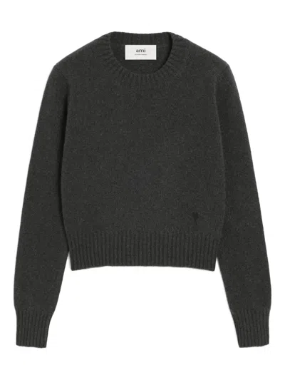Ami Alexandre Mattiussi Black Cashmere Ami De Coeur Crewneck Sweater Grey In Gray
