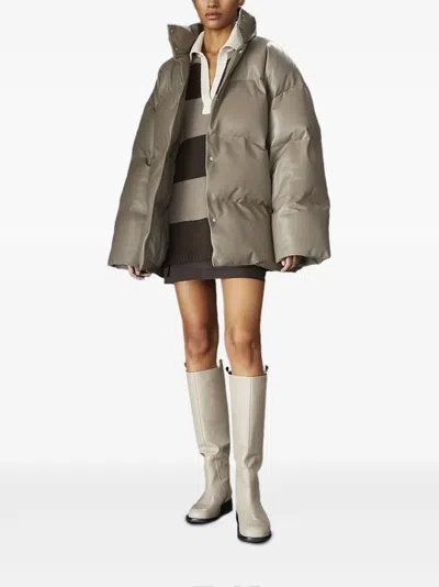 Samsoe & Samsoe Quilted Leather Jacket In Green