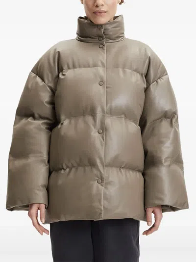 Samsoe & Samsoe Quilted Leather Jacket In Green