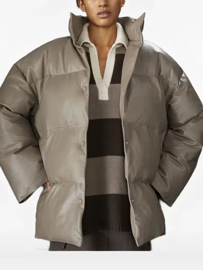 Samsoe & Samsoe Quilted Leather Jacket In Green