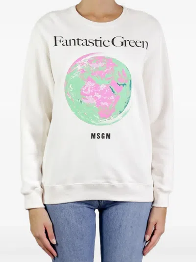 Msgm Globe-print Sweatshirt In White