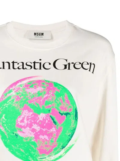 Msgm Globe-print Sweatshirt In White