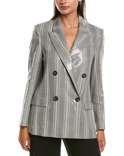 Brunello Cucinelli Sequin Linen Blazer In Gray
