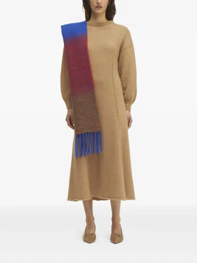 Rodebjer Tanner Merino Wool Seam Detail Midi Dress In Neutral