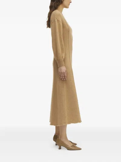 Rodebjer Tanner Merino Wool Seam Detail Midi Dress In Neutral