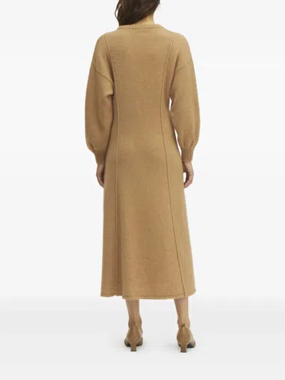 Rodebjer Tanner Merino Wool Seam Detail Midi Dress In Neutral