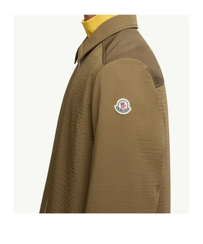 Moncler Green Regular Solid Shirt In Brown