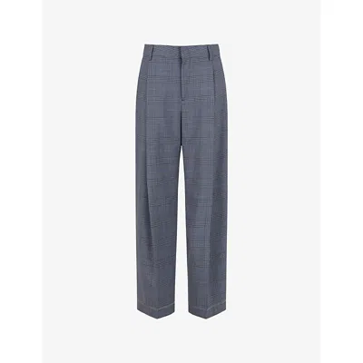 Marni Checked Wide-leg Trousers With Front Pleats And Concealed Zip In Gray