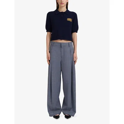 Marni Checked Wide-leg Trousers With Front Pleats And Concealed Zip In Gray