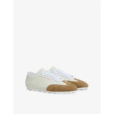 Marni Softy Soccer Suede-detail Leather Sneakers In White