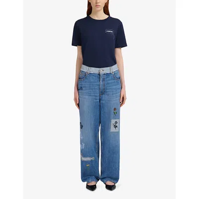 Marni 5 Pockets Denim Jeans With Embroidered Front In Blue