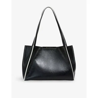 Marni Rectangular Two-tone Shoulder Bag With Long Handles In Black
