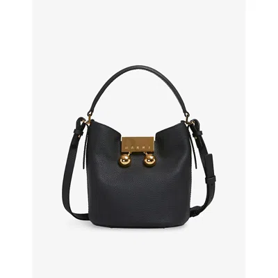 Marni Trunkaroo Leather Bucket Bag In Black