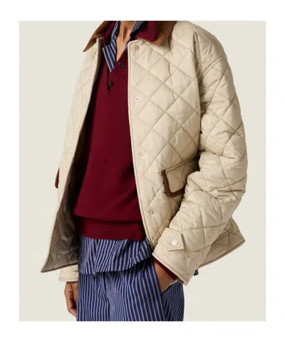 Miu Miu Quilted Jacket With Suede Collar And Pockets In Brown