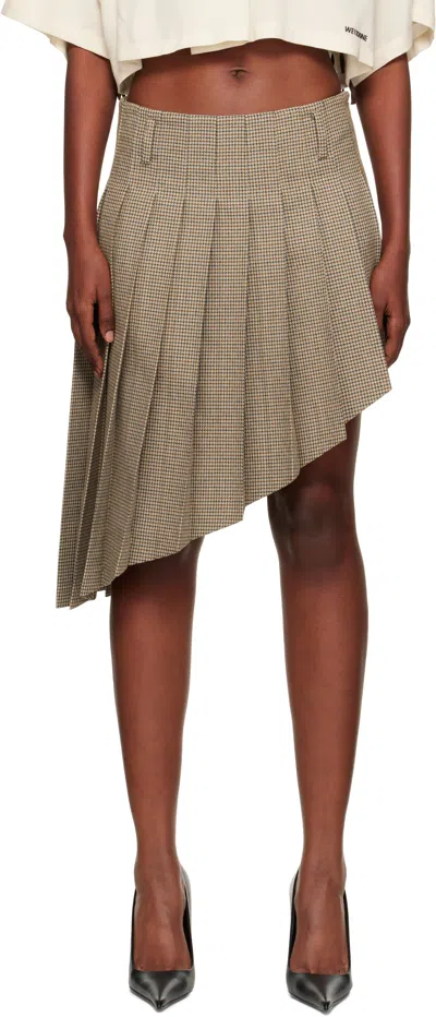We11 Done Beige Asymmetric Checked Midi Skirt In Multi