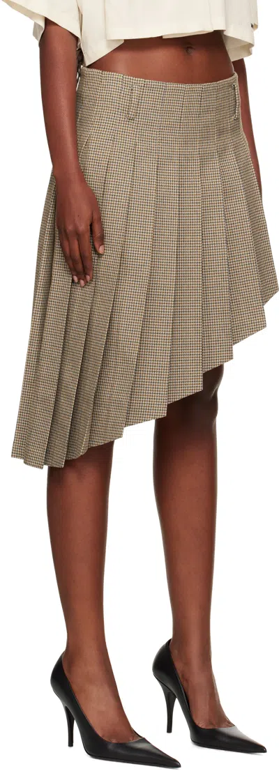 We11 Done Beige Asymmetric Checked Midi Skirt In Multi