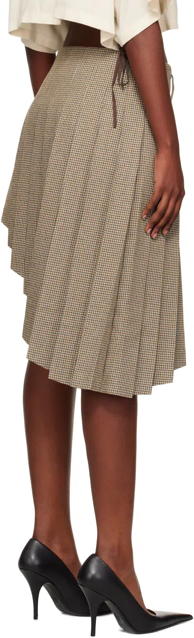 We11 Done Beige Asymmetric Checked Midi Skirt In Multi
