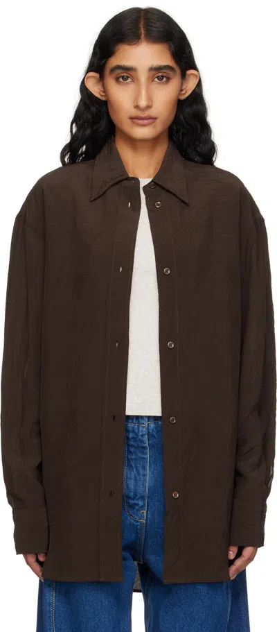 Studio Nicholson Textured Button-down Shirt In Brown