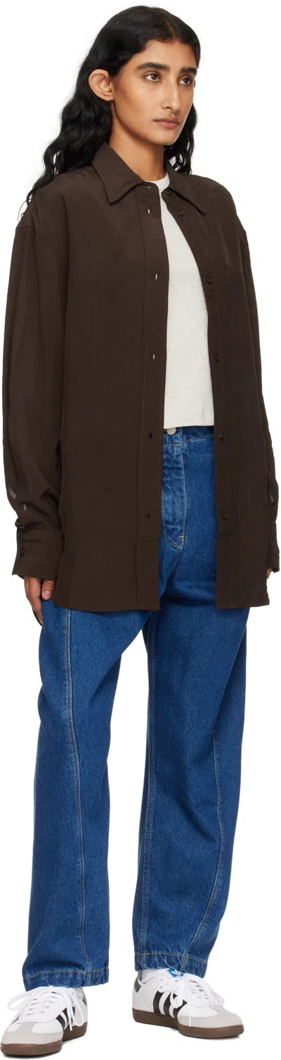 Studio Nicholson Textured Button-down Shirt In Brown