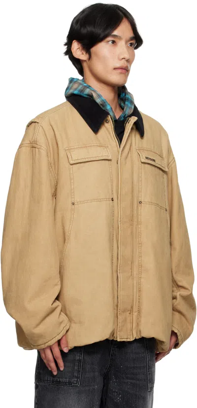 We11 Done Beige Long Washed Work Jacket In Neutral
