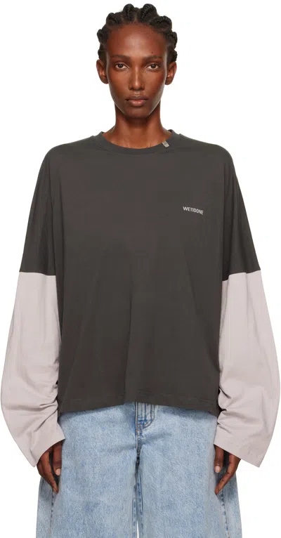 We11 Done Gray Coding Long-sleeved Layered T-shirt In Gray