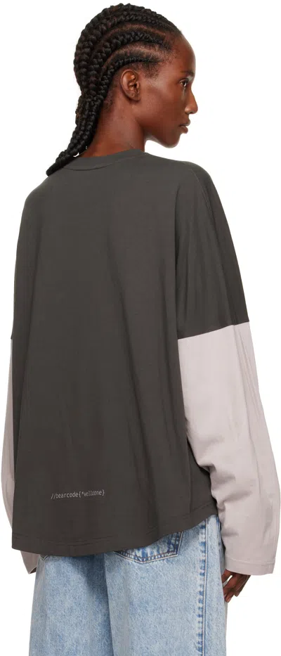 We11 Done Gray Coding Long-sleeved Layered T-shirt In Gray