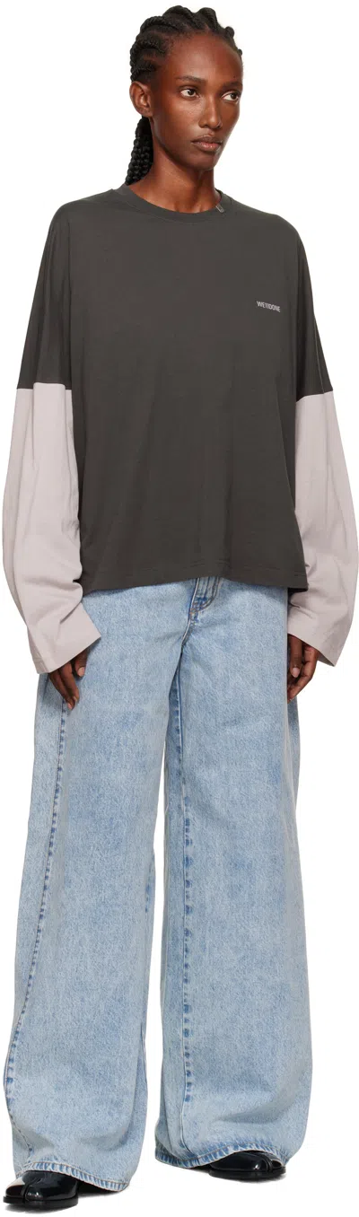 We11 Done Gray Coding Long-sleeved Layered T-shirt In Gray