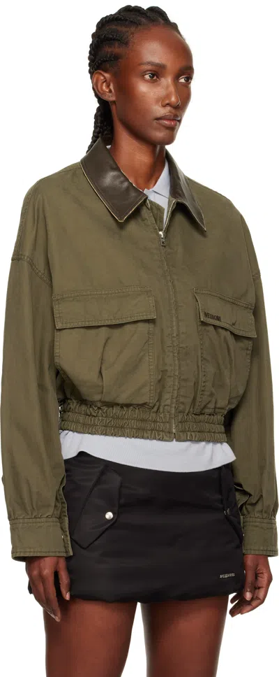 We11 Done Khaki Leather Collar Jacket In Green