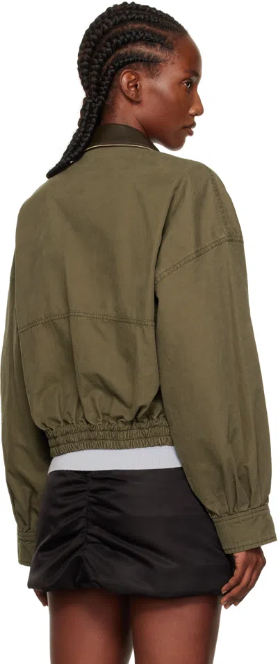 We11 Done Khaki Leather Collar Jacket In Green