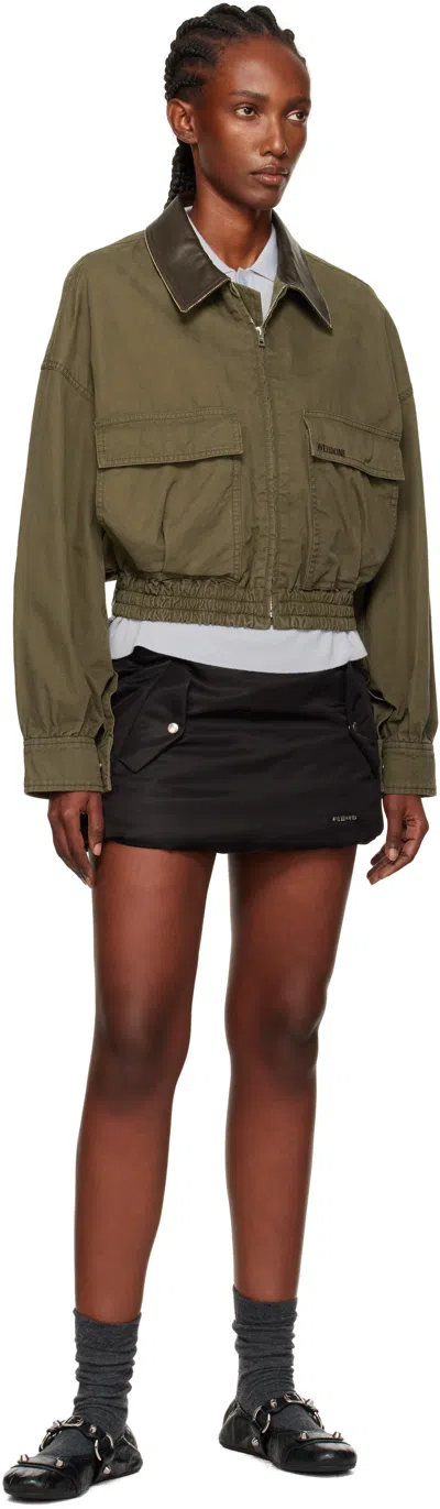 We11 Done Khaki Leather Collar Jacket In Green