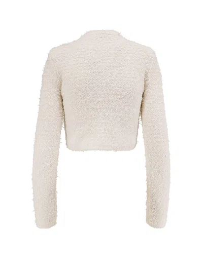 Self-portrait White Crewneck Cropped Cardigan With Crystal Embellishments On The Collar In Cotton Blend Woman In White