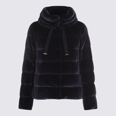 Herno Velvet Quilted Drawstring High Collar Jacket In Black