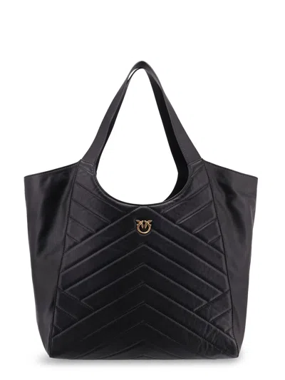 Pinko Borsa Shopping In Pelle Trapuntata Nero/oro In Black