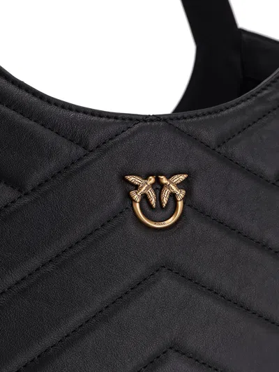 Pinko Borsa Shopping In Pelle Trapuntata Nero/oro In Black