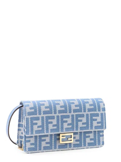 Fendi Women Wallet On Chain Baguette With Shoulder Strap With All-over Ff Motif In Blue