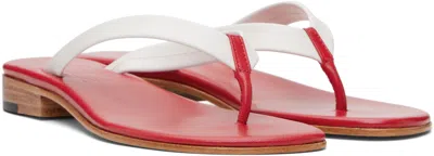 Martiniano White & Red Leather Flip-flops In Multi