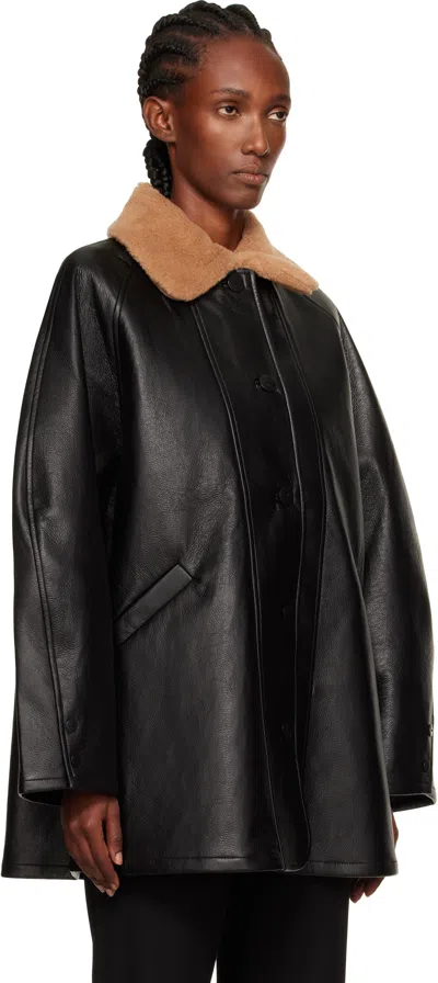 Cordera Black Aviator Midi Faux-leather Coat In Black