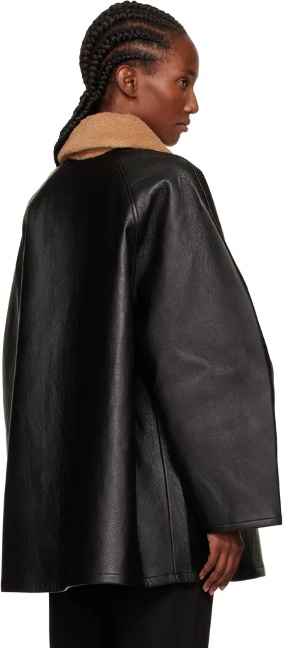 Cordera Black Aviator Midi Faux-leather Coat In Black