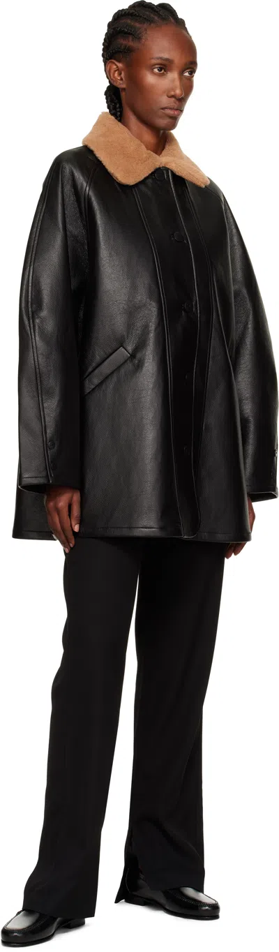 Cordera Black Aviator Midi Faux-leather Coat In Black