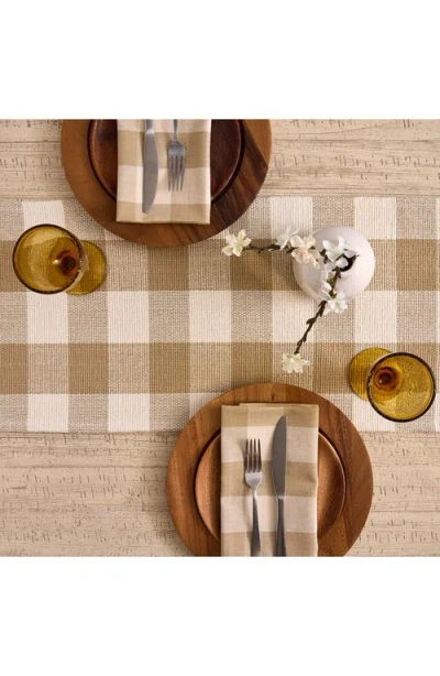 Design Imports Checkered Fringe Cotton Table Runner In Brown