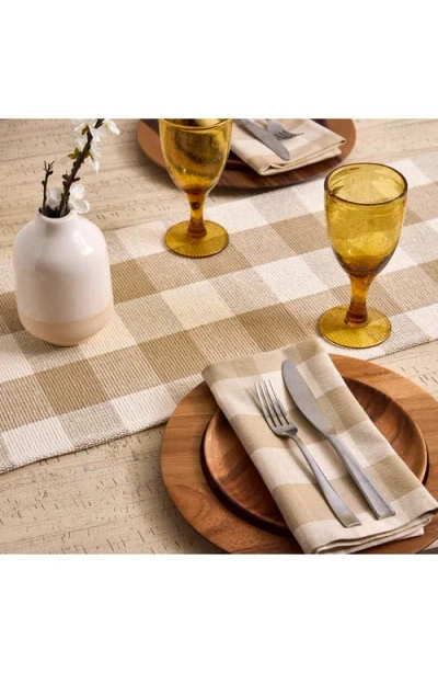Design Imports Checkered Fringe Cotton Table Runner In Brown
