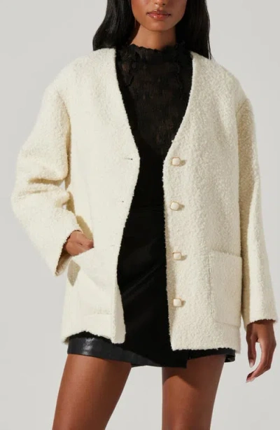 Astr The Label Maidy Wool Blend Bouclé Knit Coat In White