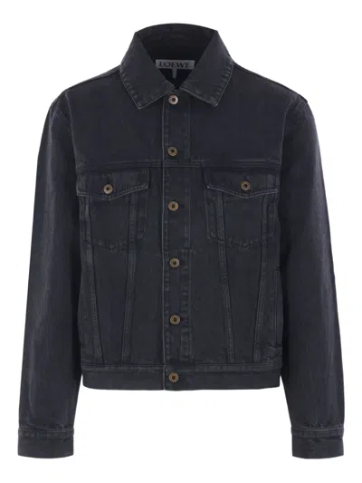 Loewe Anagram Cut-outs Medium-weight Washed Denim Jacket Clothing In Black