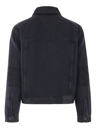 Loewe Anagram Cut-outs Medium-weight Washed Denim Jacket Clothing In Black