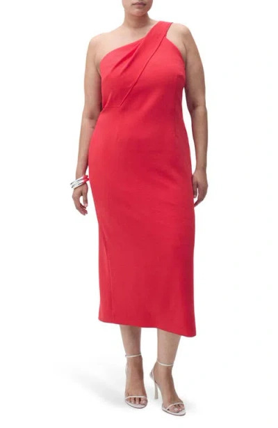 Mango One-shoulder Sheath Dress In Red